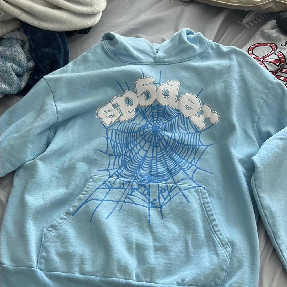 Spyder Light Blue Hoodie with Web Design
